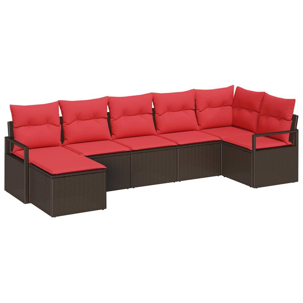 vidaXL Sofa Set mit Kissen 7 pcs Braun Poly Rattan