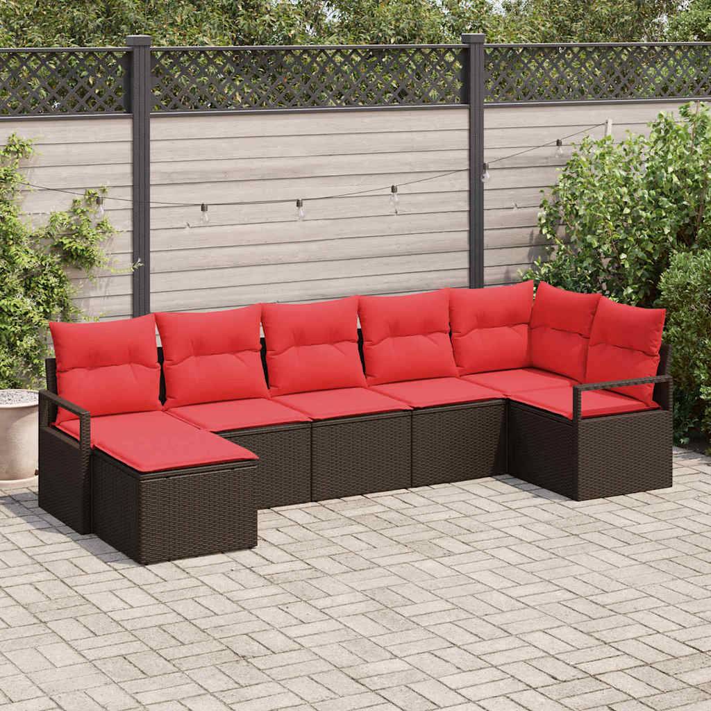 vidaXL Sofa Set mit Kissen 7 pcs Braun Poly Rattan