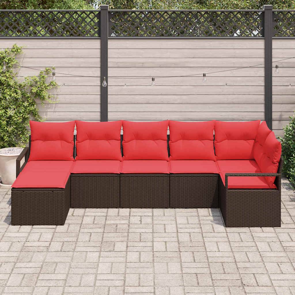 vidaXL Sofa Set mit Kissen 7 pcs Braun Poly Rattan