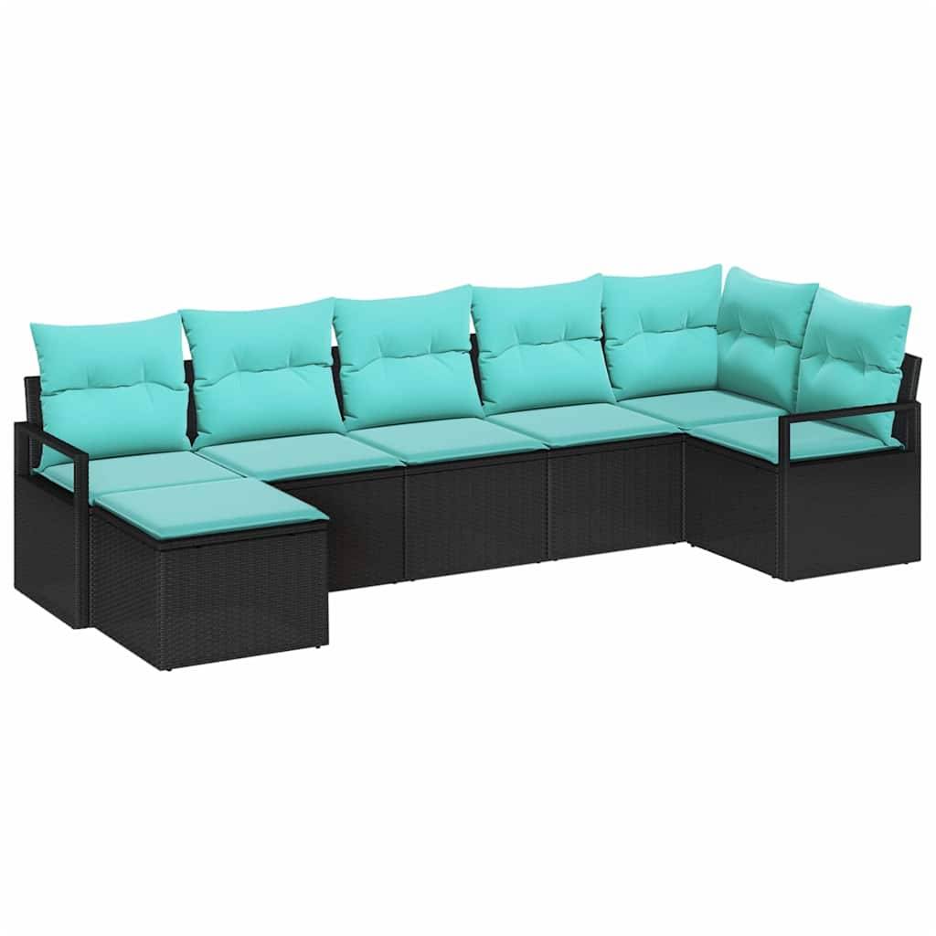 vidaXL Sofa Set mit Kissen 7 pcs Schwarz Poly Rattan