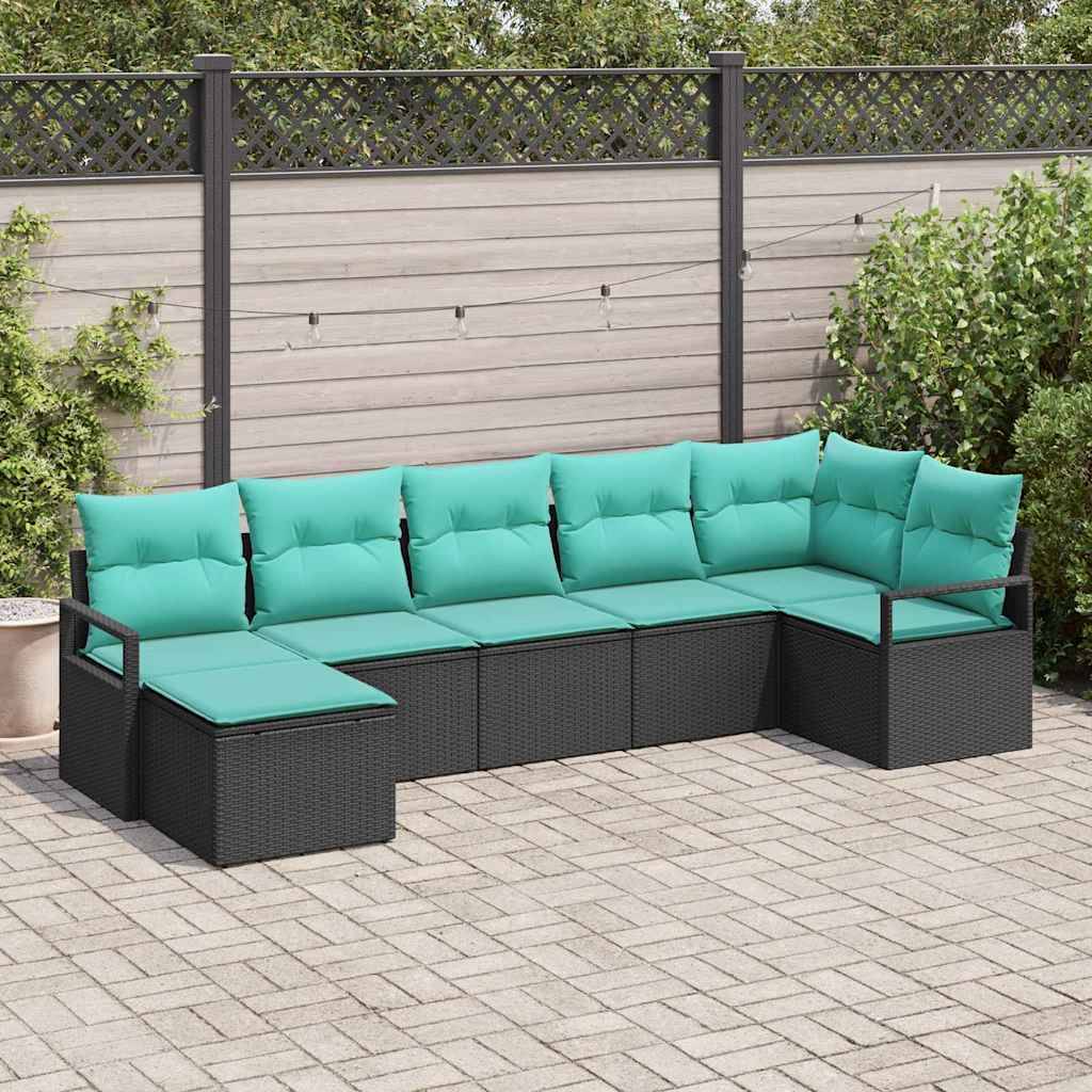 vidaXL Sofa Set mit Kissen 7 pcs Schwarz Poly Rattan