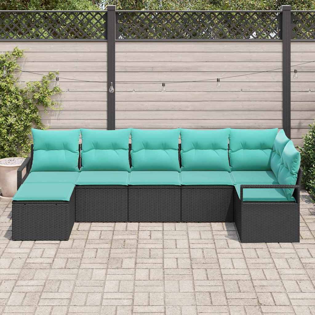 vidaXL Sofa Set mit Kissen 7 pcs Schwarz Poly Rattan