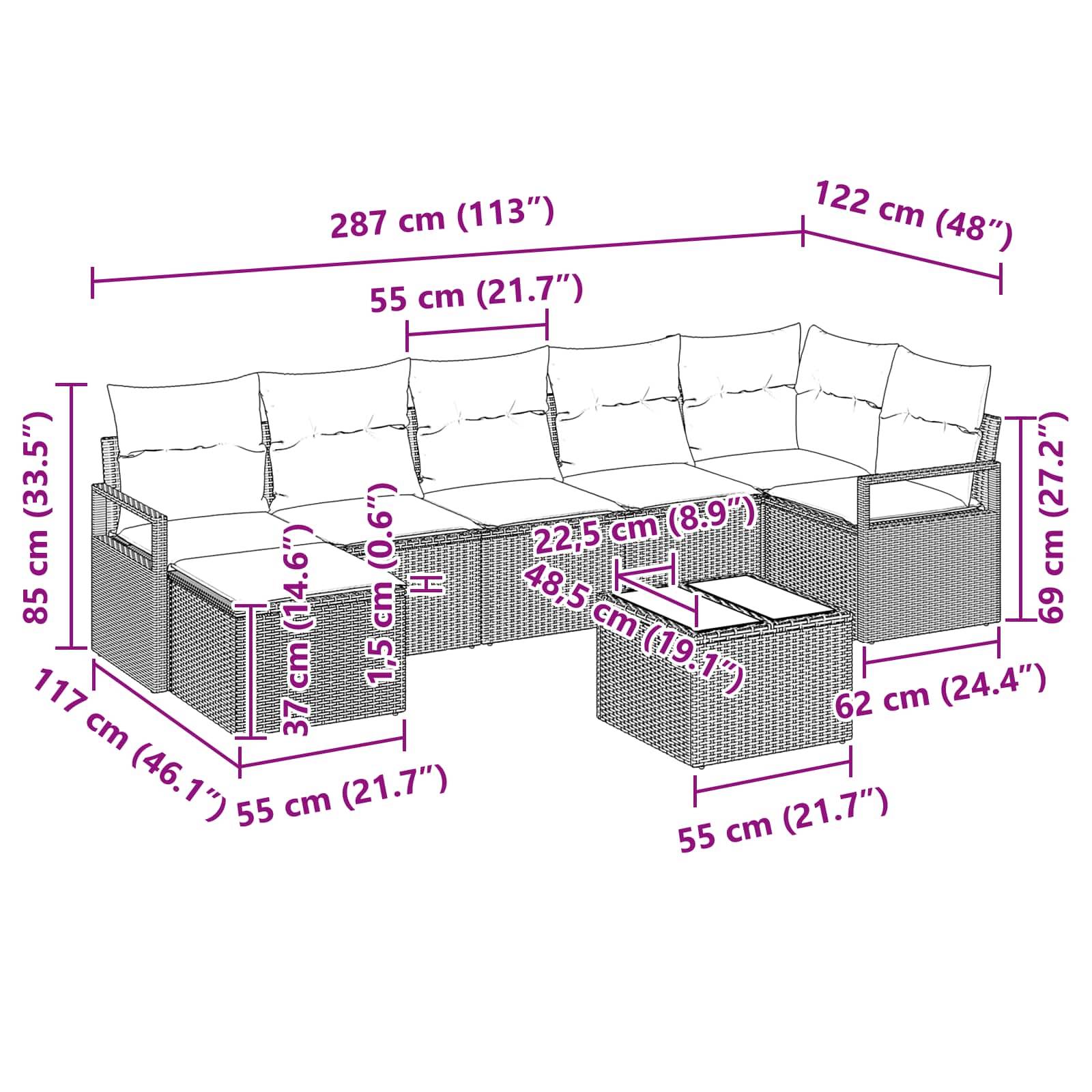 vidaXL Sofa Set 8 pcs Braun Poly-Rattan