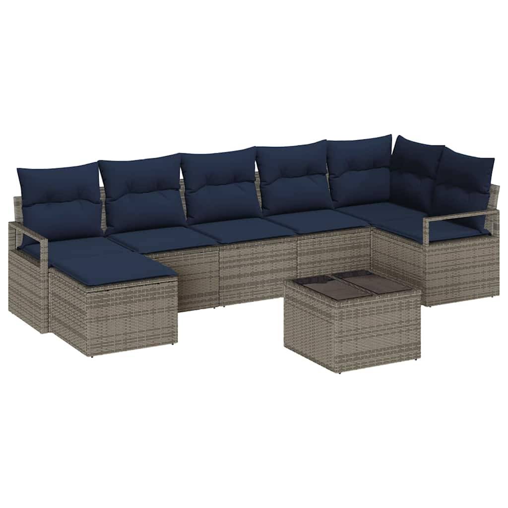 vidaXL Sofa Set mit Kissen 8 pcs Grau Poly Rattan