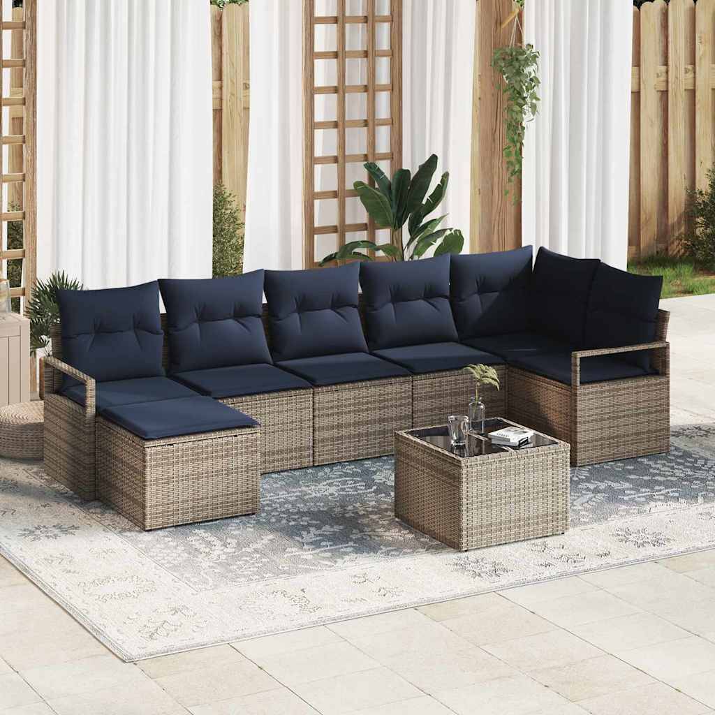 vidaXL Sofa Set mit Kissen 8 pcs Grau Poly Rattan