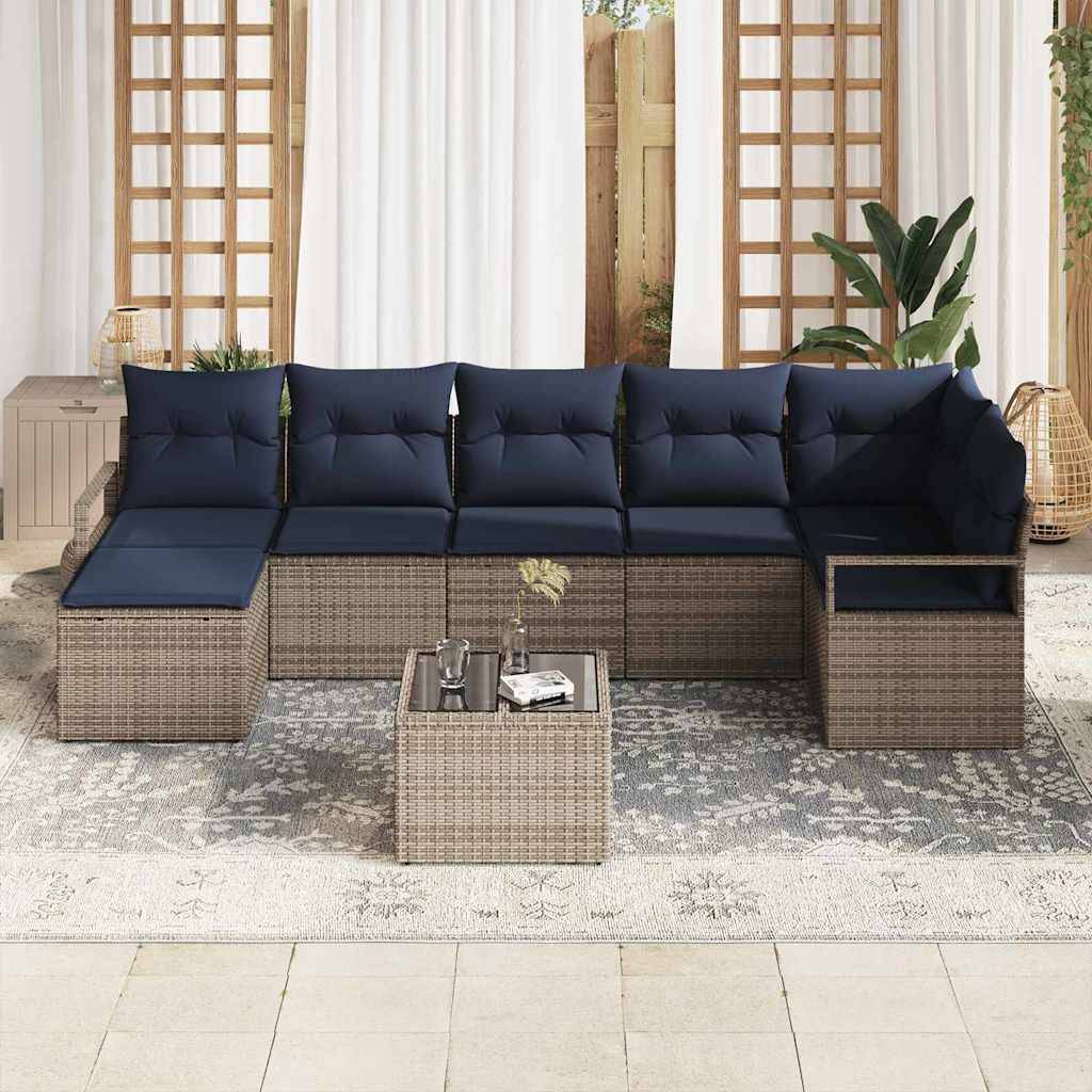 vidaXL Sofa Set mit Kissen 8 pcs Grau Poly Rattan