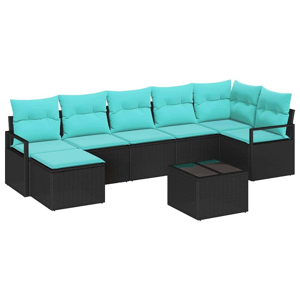 vidaXL Sofa Set mit Kissen 8 pcs Schwarz Poly Rattan