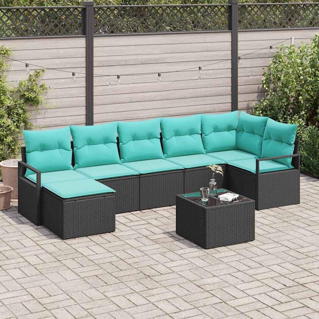 vidaXL Sofa Set mit Kissen 8 pcs Schwarz Poly Rattan