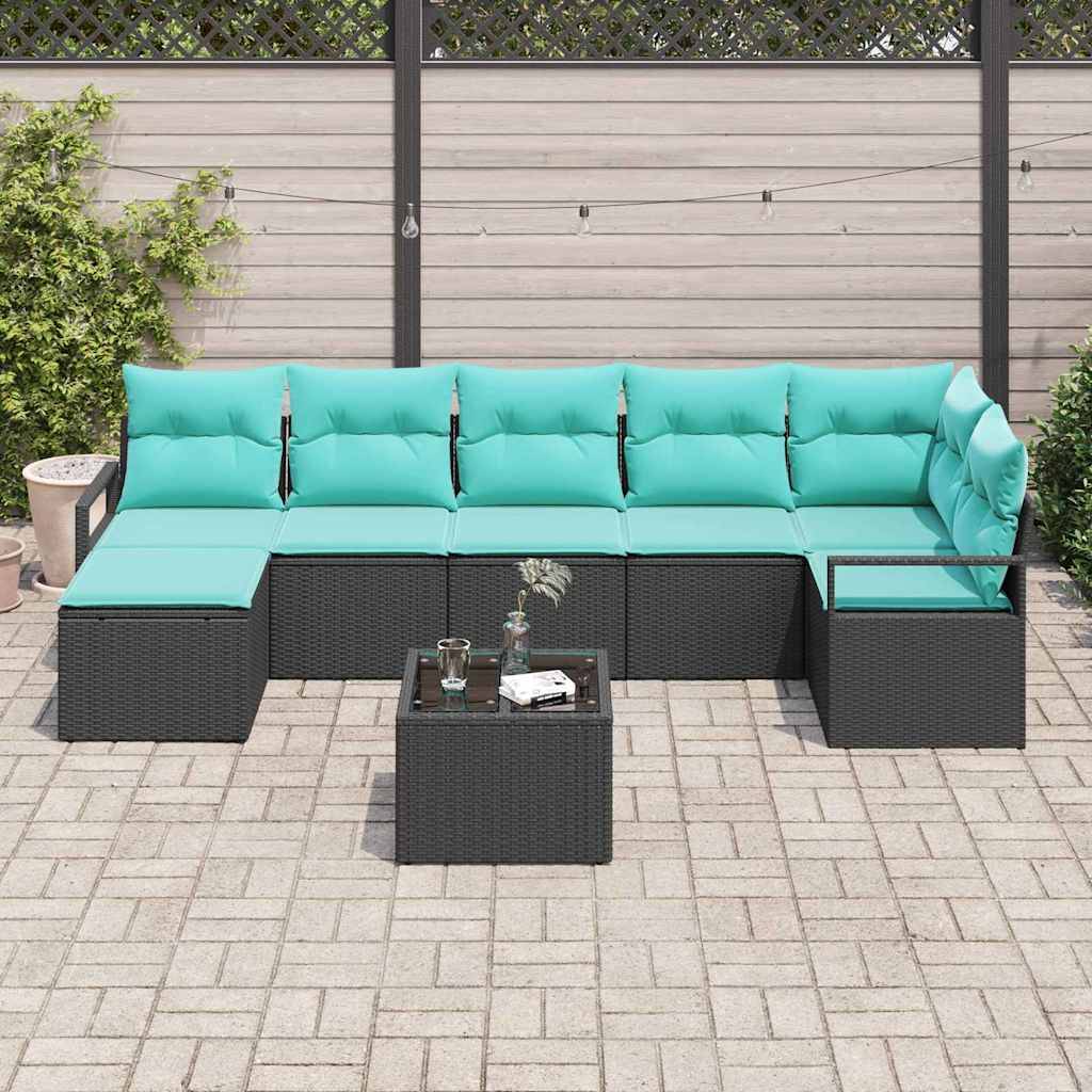 vidaXL Sofa Set mit Kissen 8 pcs Schwarz Poly Rattan
