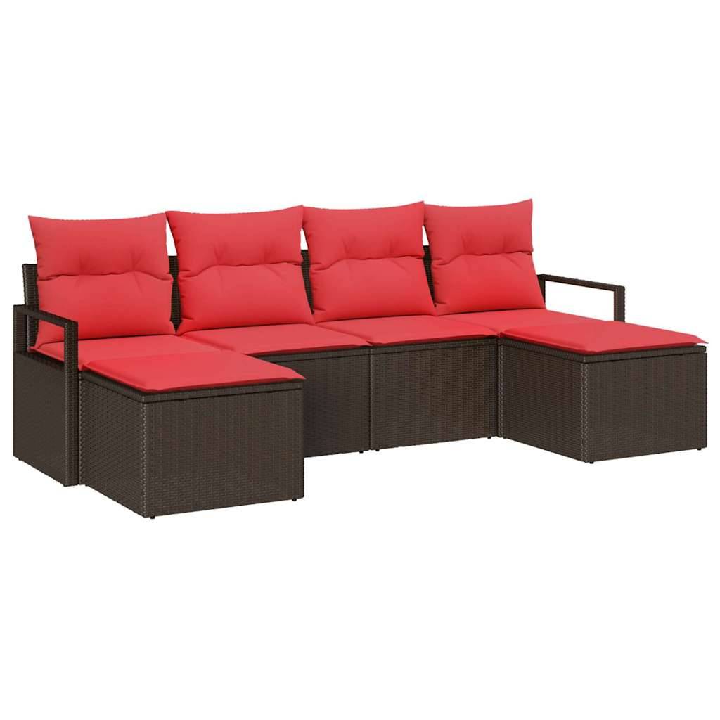 vidaXL Sofa Set mit Kissen 6 pcs Braun und Rot Poly-Rattan