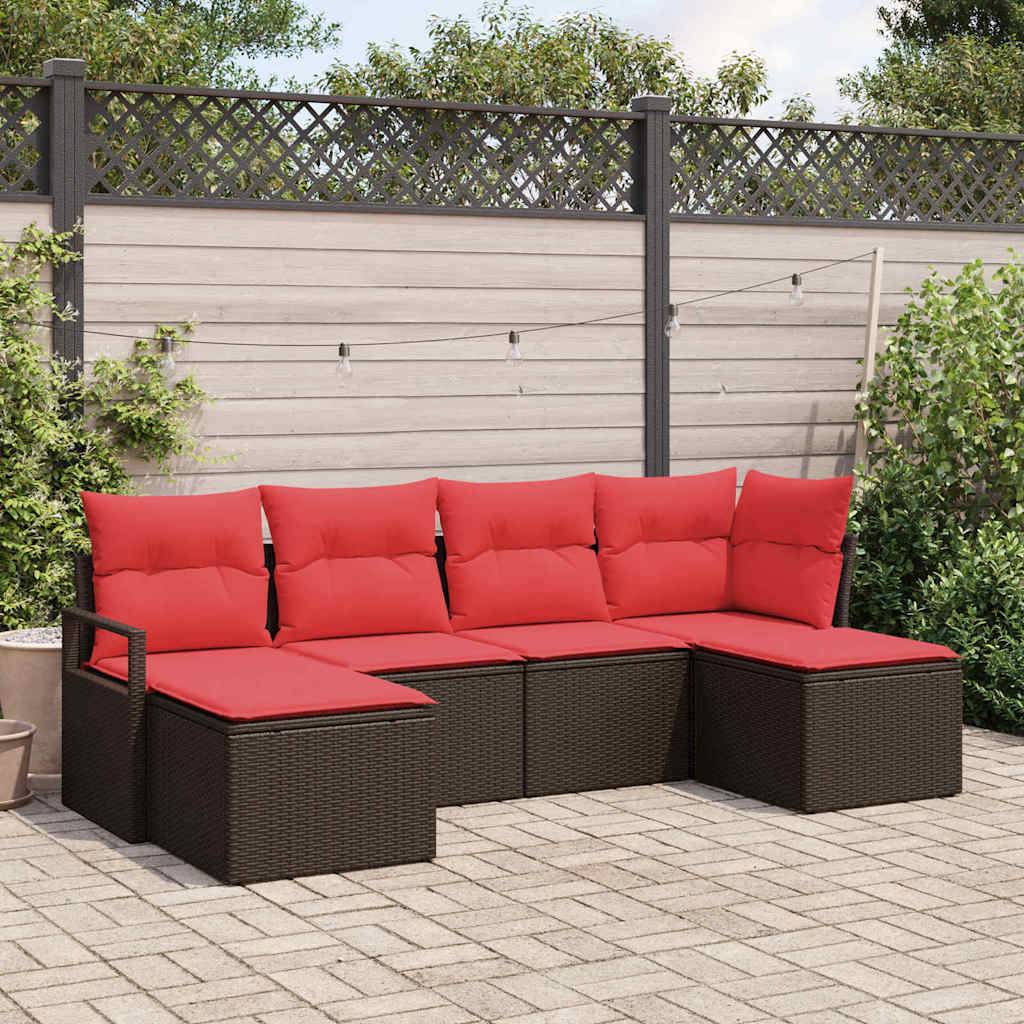 vidaXL Sofa Set mit Kissen 6 pcs Braun und Rot Poly-Rattan