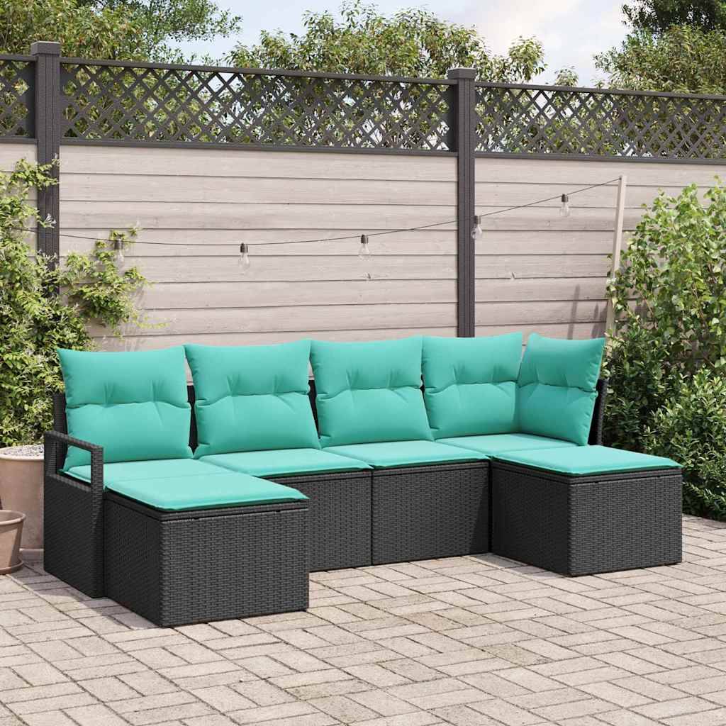 vidaXL Sofa Set 6 pcs Schwarz Poly-Rattan