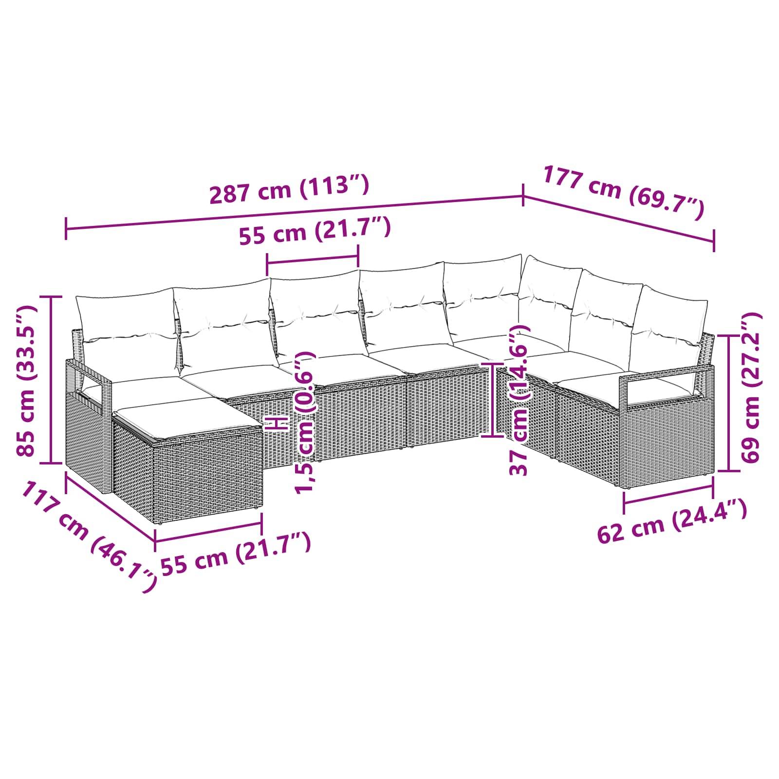 vidaXL Sofa Set mit Kissen 8 pcs Braun Poly Rattan