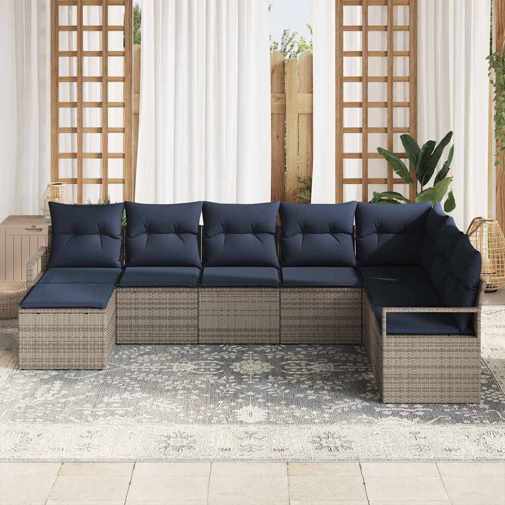 vidaXL Sofa Set mit Kissen 8 pcs Grau Poly Rattan