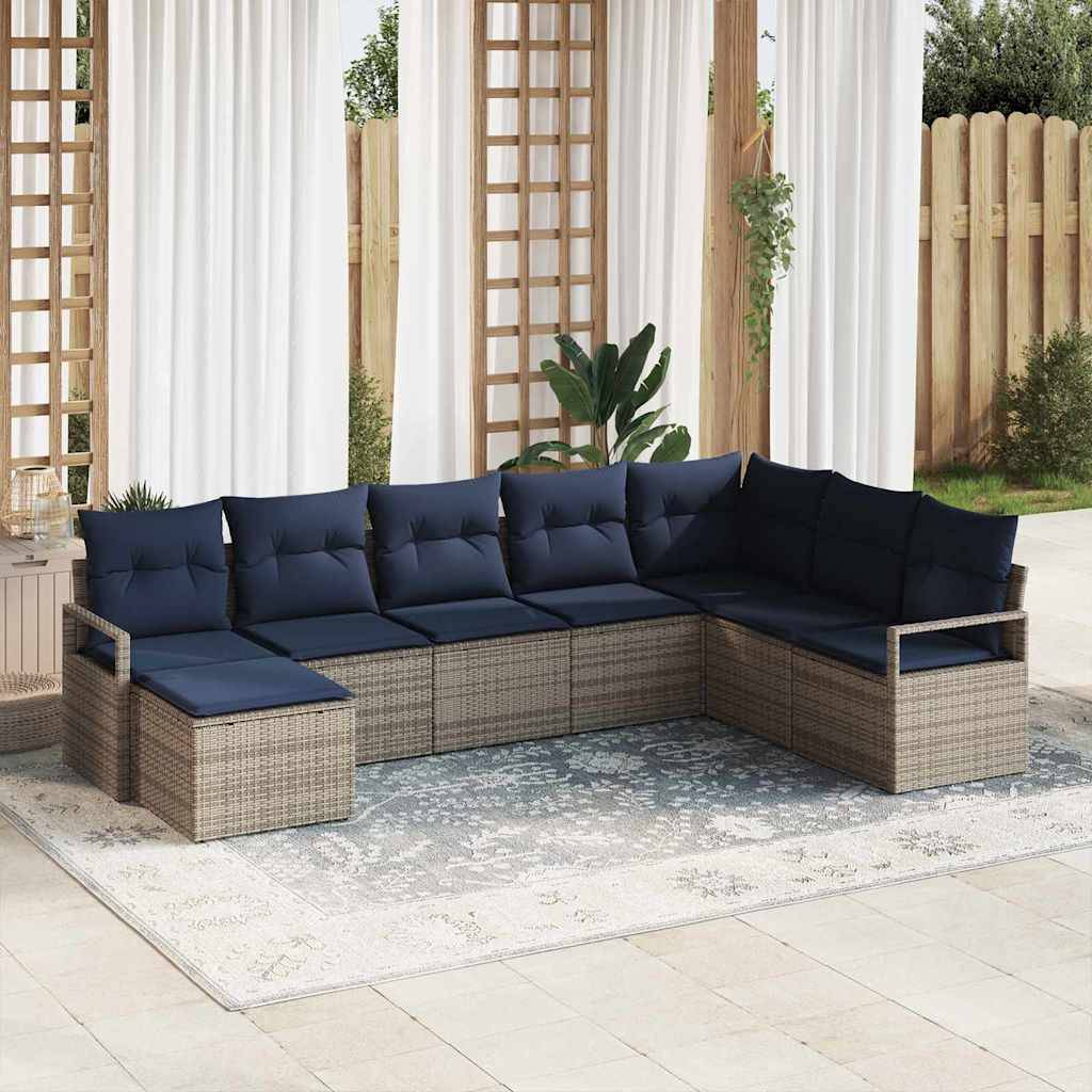 vidaXL Sofa Set mit Kissen 8 pcs Grau Poly Rattan