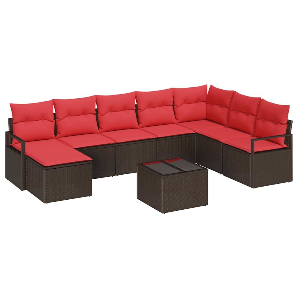vidaXL Sofa Set mit Kissen 9 pcs Braun Poly-Rattan