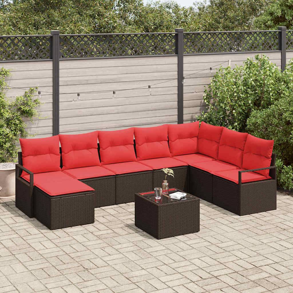 vidaXL Sofa Set mit Kissen 9 pcs Braun Poly-Rattan