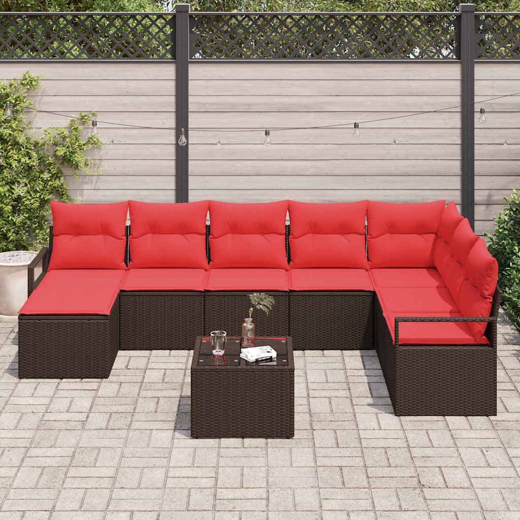 vidaXL Sofa Set mit Kissen 9 pcs Braun Poly-Rattan