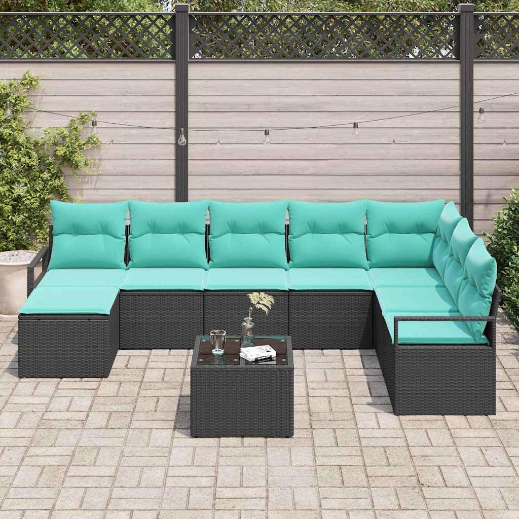 vidaXL Sofa Set mit Kissen 9 pcs Schwarz Poly Rattan