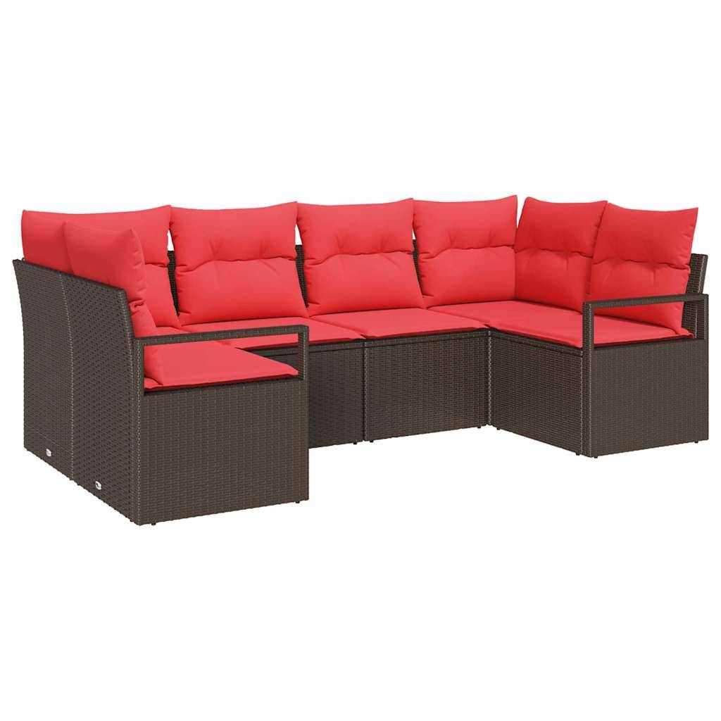 vidaXL Sofa Set mit Kissen 6 pcs Braun Poly Rattan