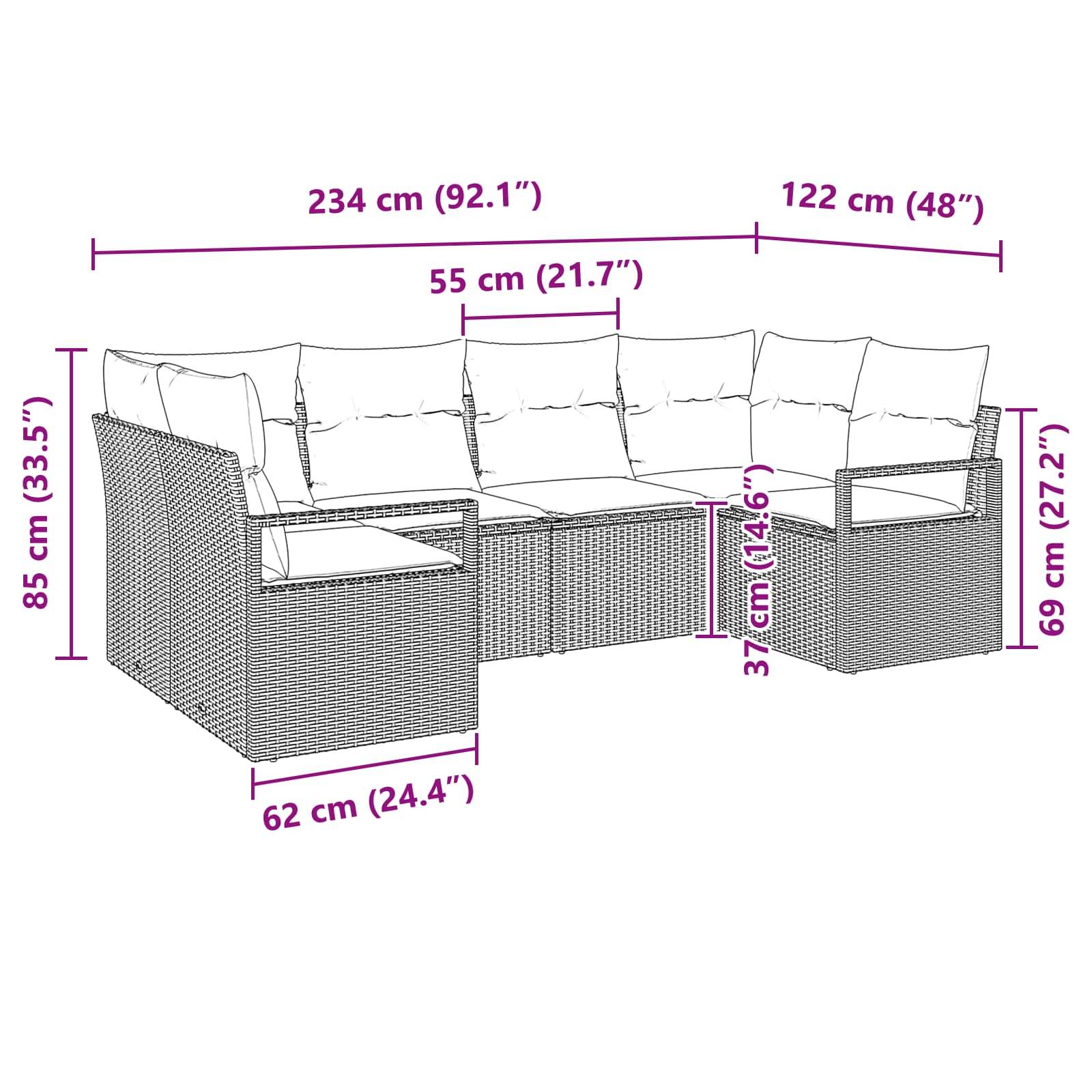 vidaXL Sofa Set mit Kissen 6 pcs Braun Poly Rattan