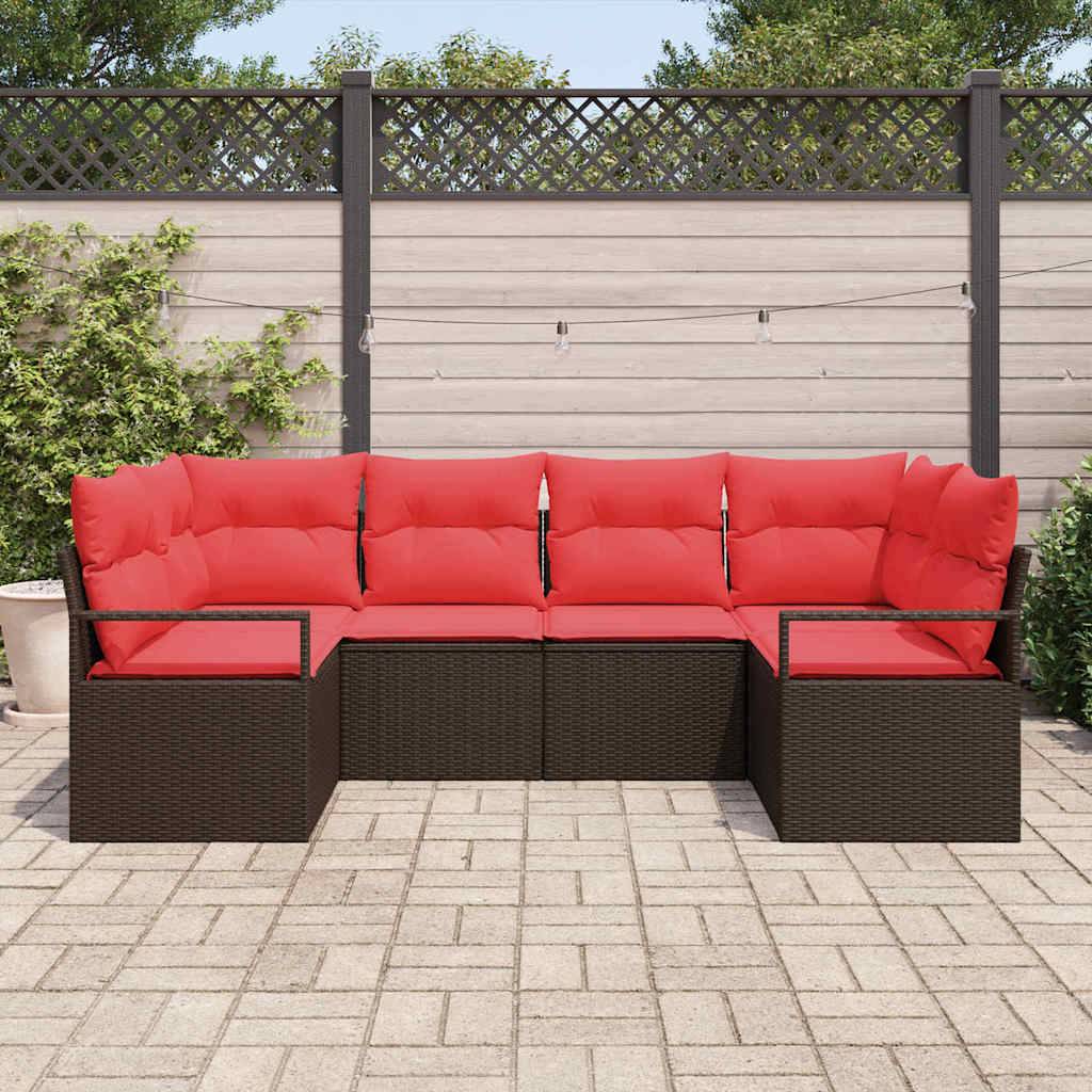 vidaXL Sofa Set mit Kissen 6 pcs Braun Poly Rattan