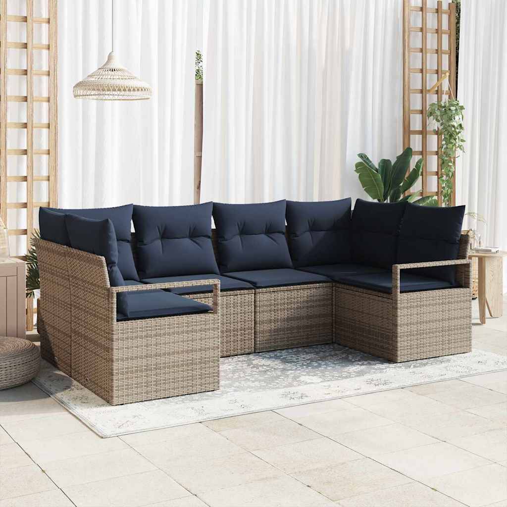 vidaXL Sofa Set mit Kissen 6 pcs Grau Poly Rattan