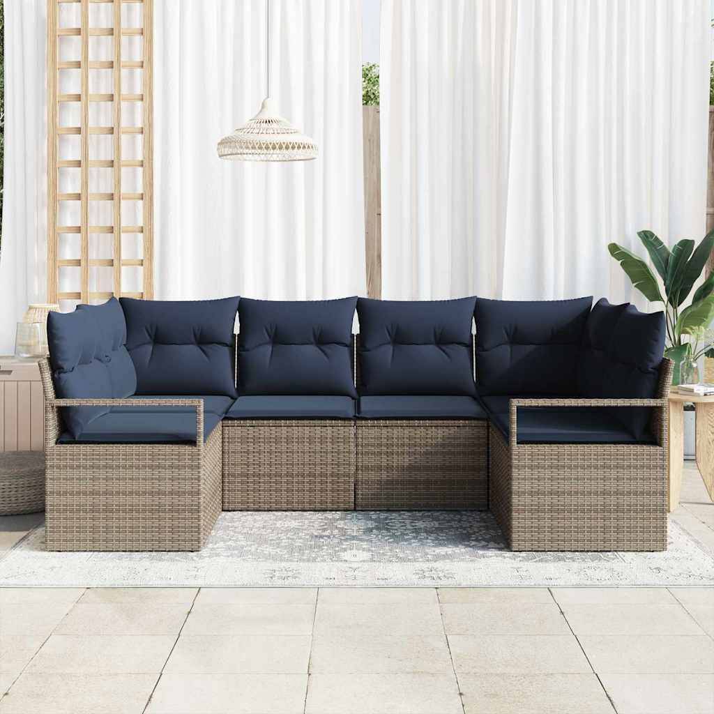 vidaXL Sofa Set mit Kissen 6 pcs Grau Poly Rattan