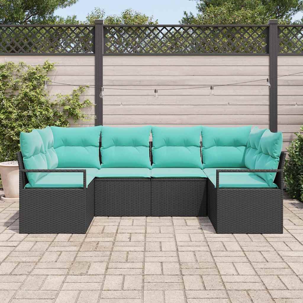 vidaXL Sofa Set mit Kissen 6 pcs Schwarz Poly Rattan