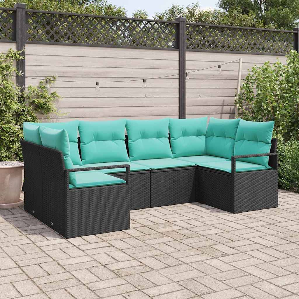 vidaXL Sofa Set mit Kissen 6 pcs Schwarz Poly Rattan