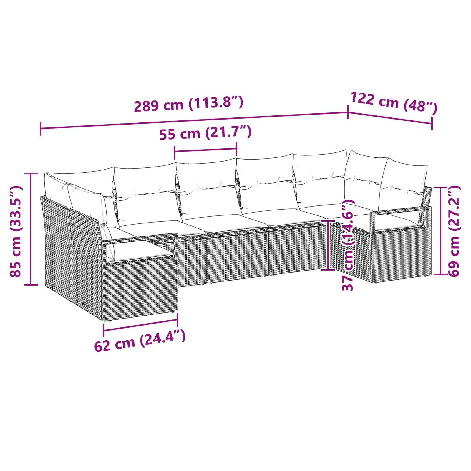 vidaXL Sofa Set mit Kissen 7 pcs Braun Poly-Rattan