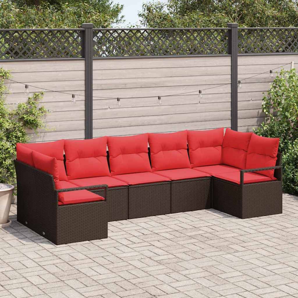 vidaXL Sofa Set mit Kissen 7 pcs Braun Poly-Rattan
