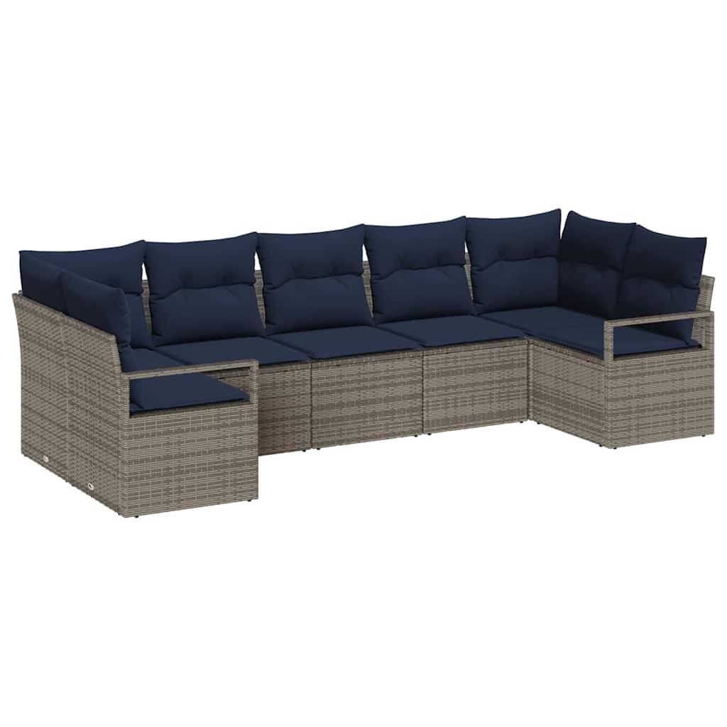 vidaXL Sofa Set mit Kissen 7 pcs Grau Poly-Rattan