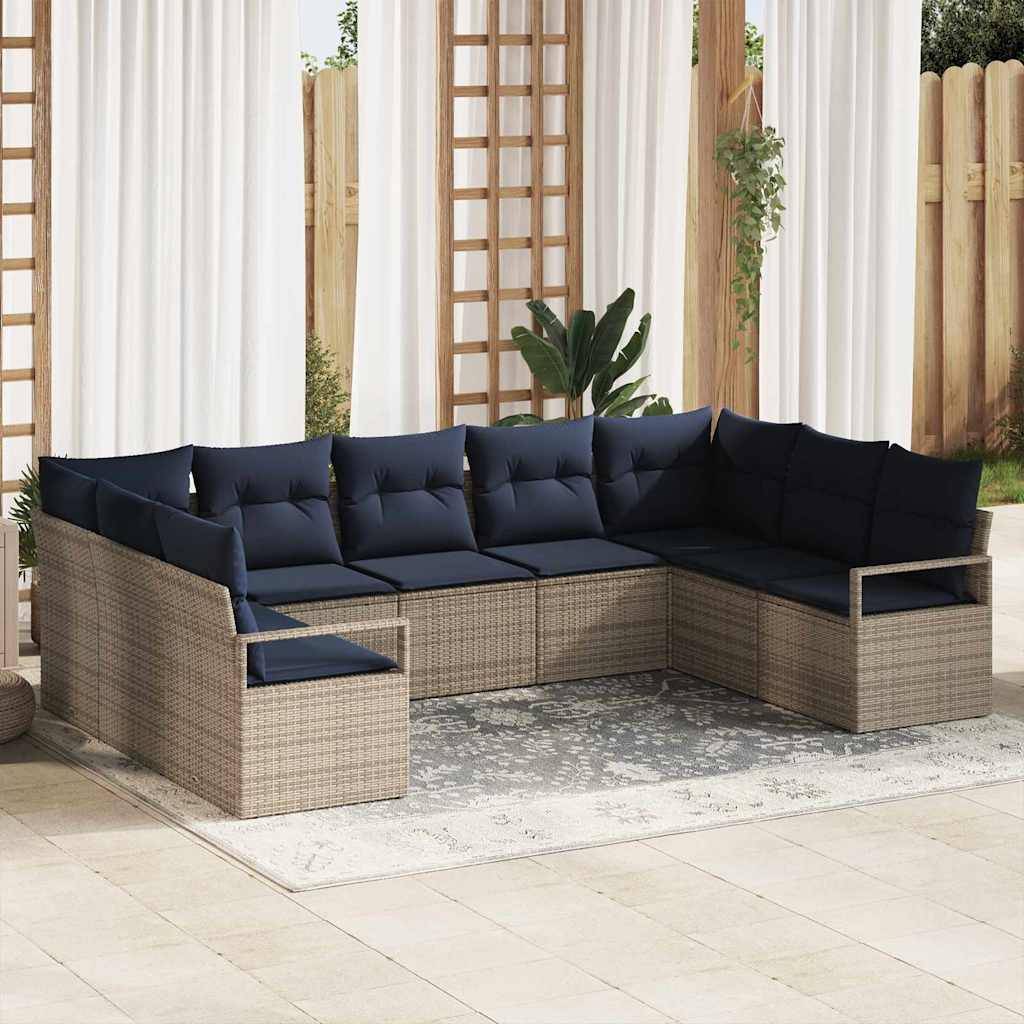vidaXL Sofa Set mit Kissen 7 pcs Grau Poly-Rattan