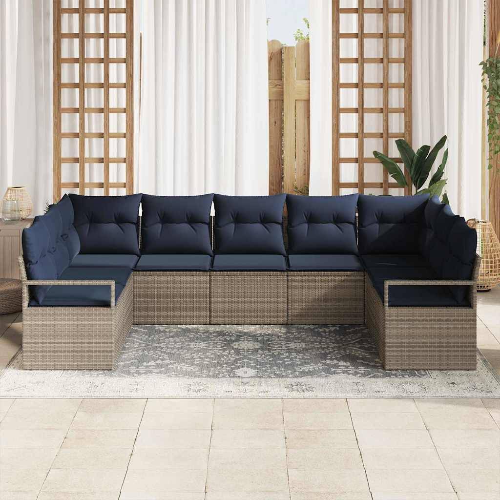 vidaXL Sofa Set mit Kissen 7 pcs Grau Poly-Rattan