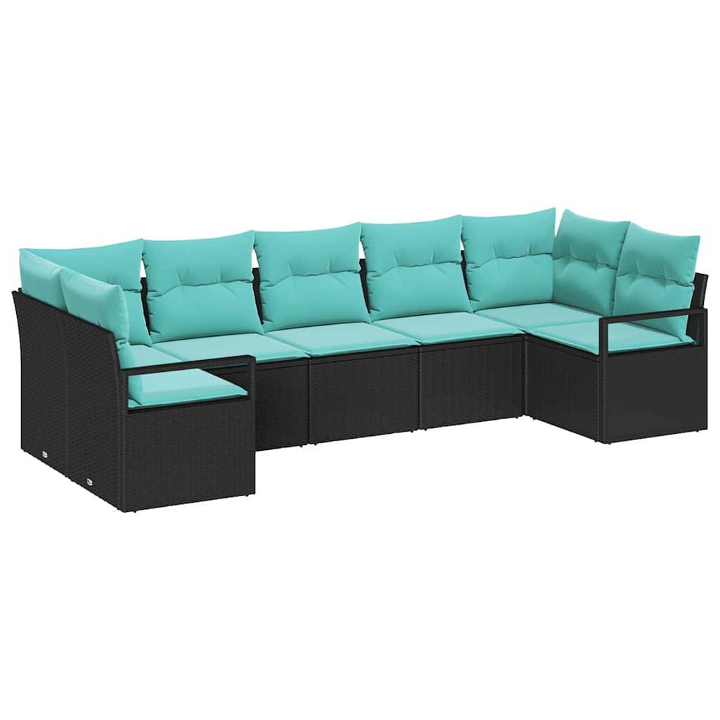 vidaXL Sofa Set mit Kissen 7 pcs Schwarz Poly-Rattan