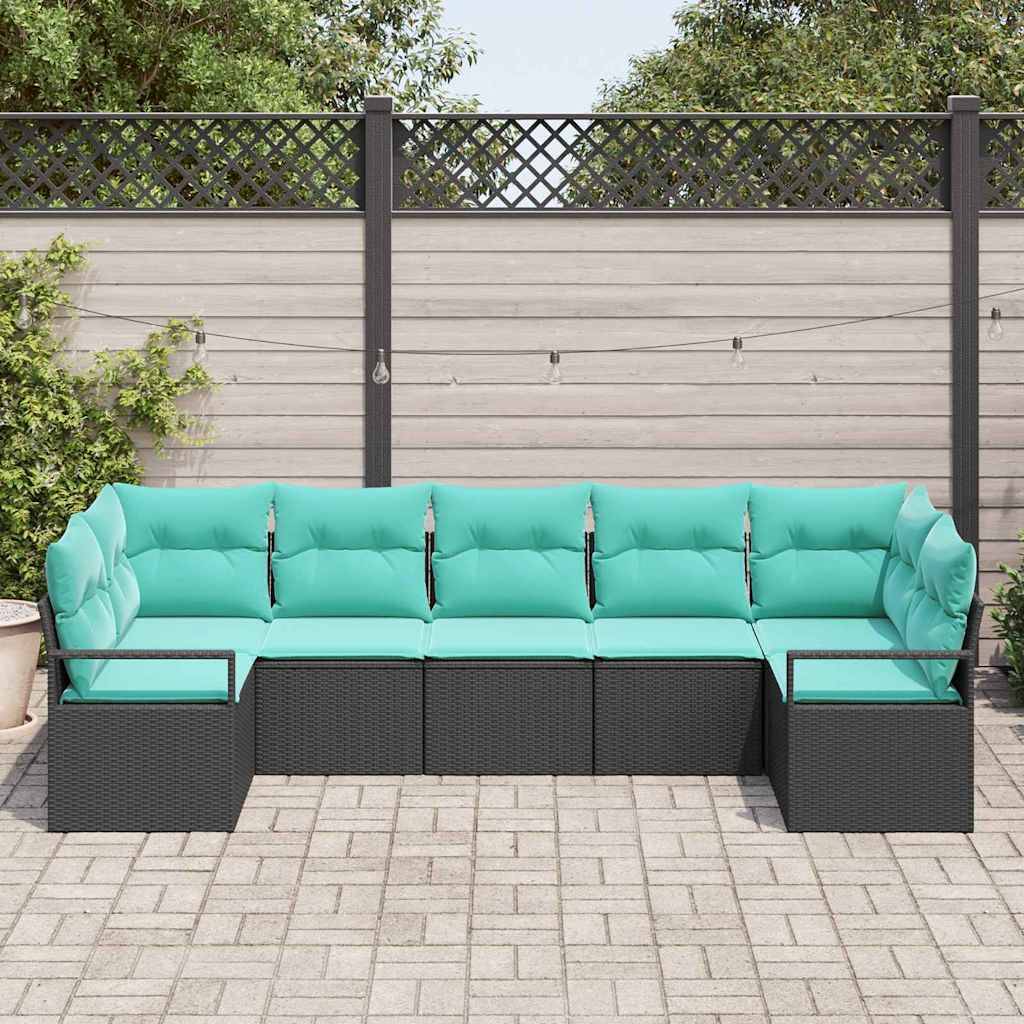 vidaXL Sofa Set mit Kissen 7 pcs Schwarz Poly-Rattan