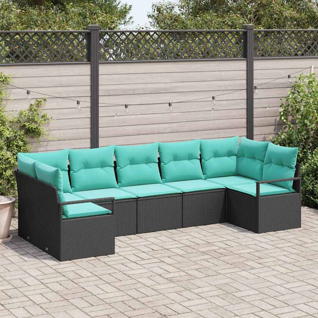 vidaXL Sofa Set mit Kissen 7 pcs Schwarz Poly-Rattan