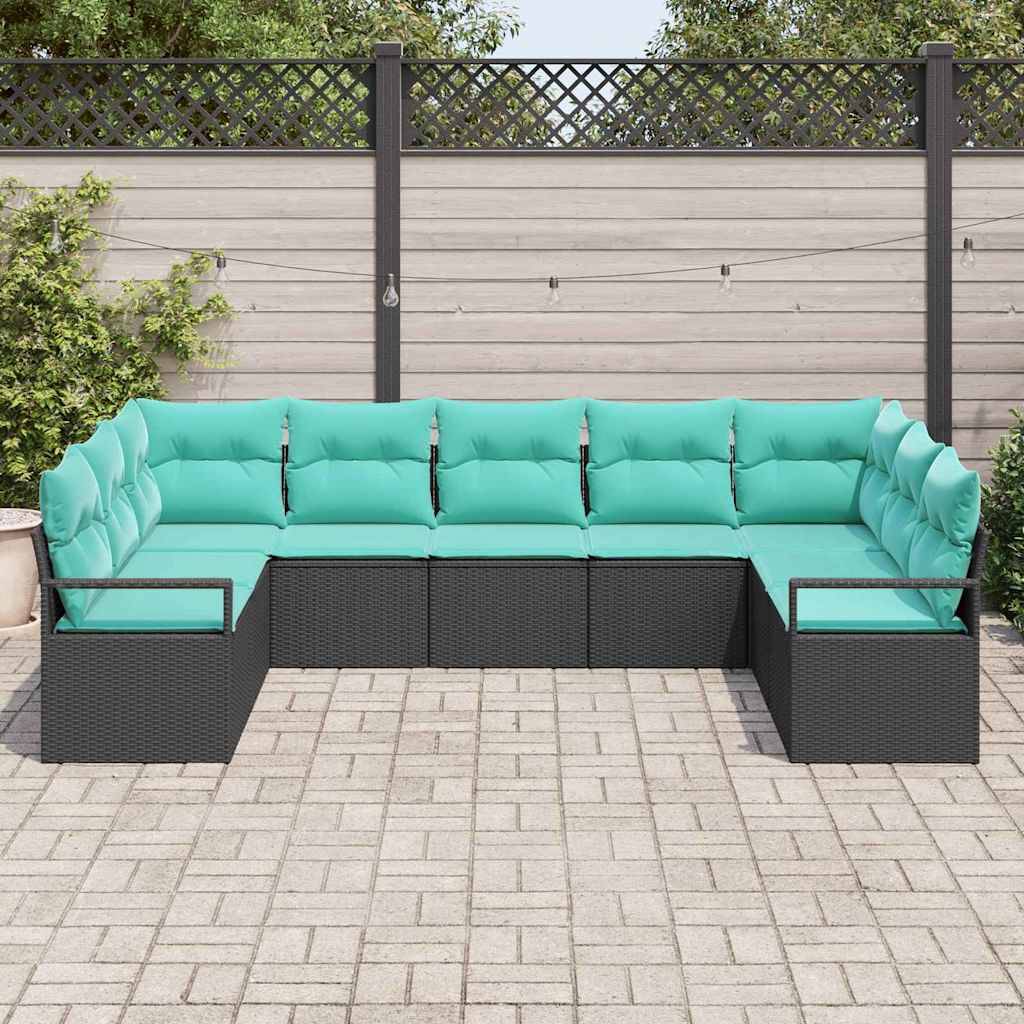 vidaXL Sofa Set mit Kissen 9 pcs Schwarz Poly Rattan