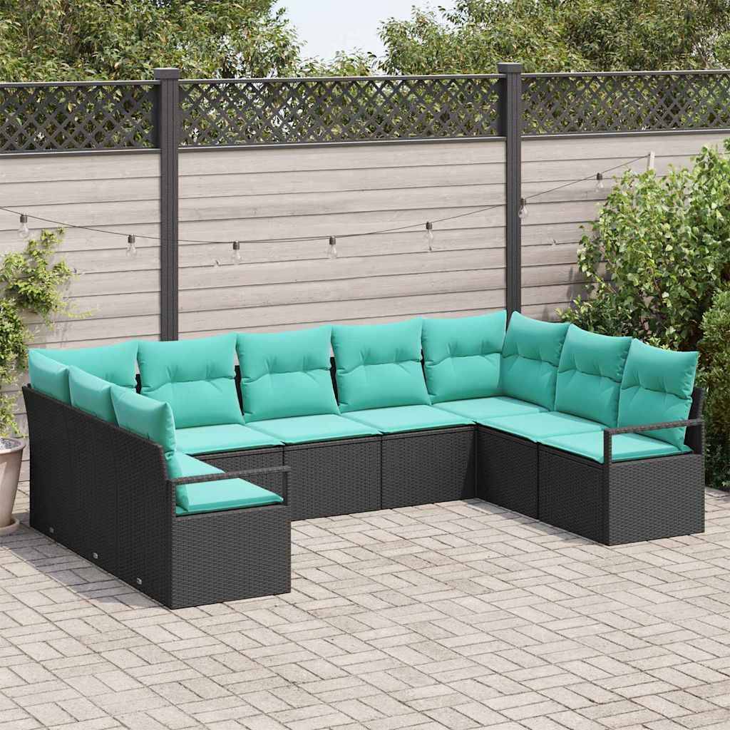 vidaXL Sofa Set mit Kissen 9 pcs Schwarz Poly Rattan