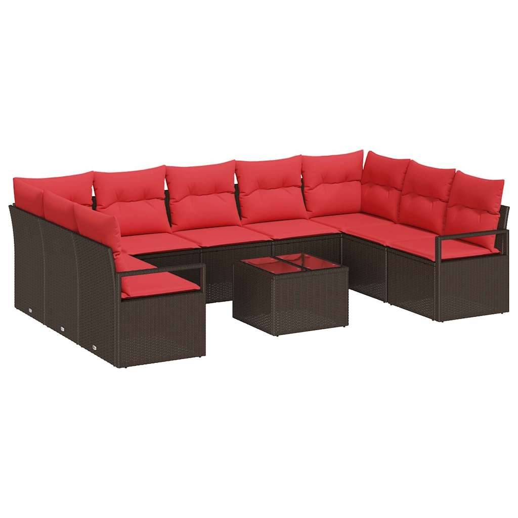 vidaXL Sofa Set mit Kissen 10 pcs Braun Poly Rattan