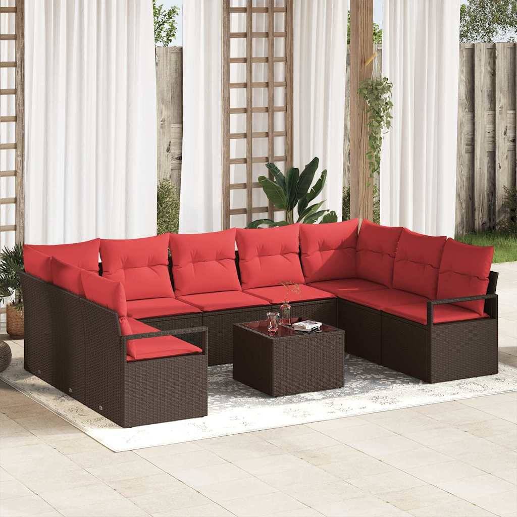 vidaXL Sofa Set mit Kissen 10 pcs Braun Poly Rattan