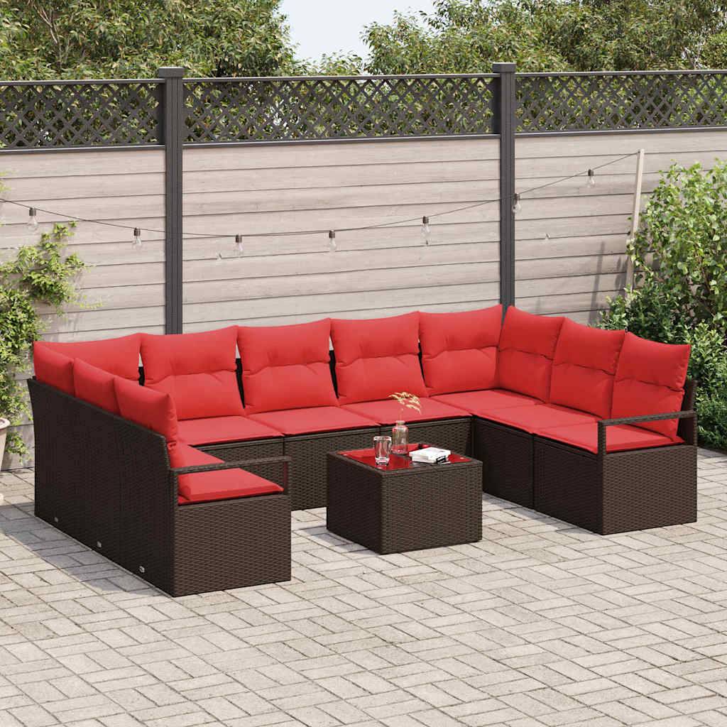 vidaXL Sofa Set mit Kissen 10 pcs Braun Poly Rattan
