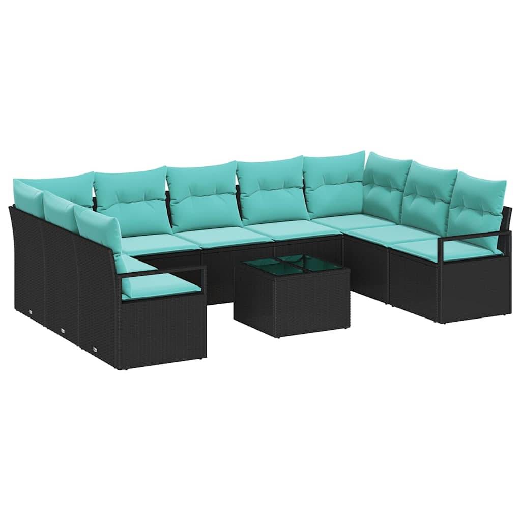 vidaXL Sofa Set mit Kissen 10 pcs Schwarz Poly Rattan