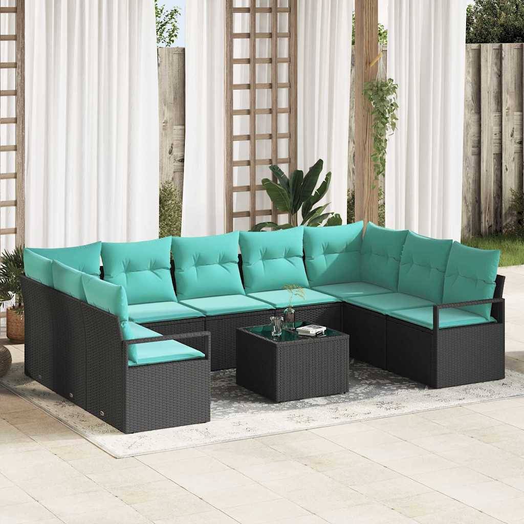 vidaXL Sofa Set mit Kissen 10 pcs Schwarz Poly Rattan