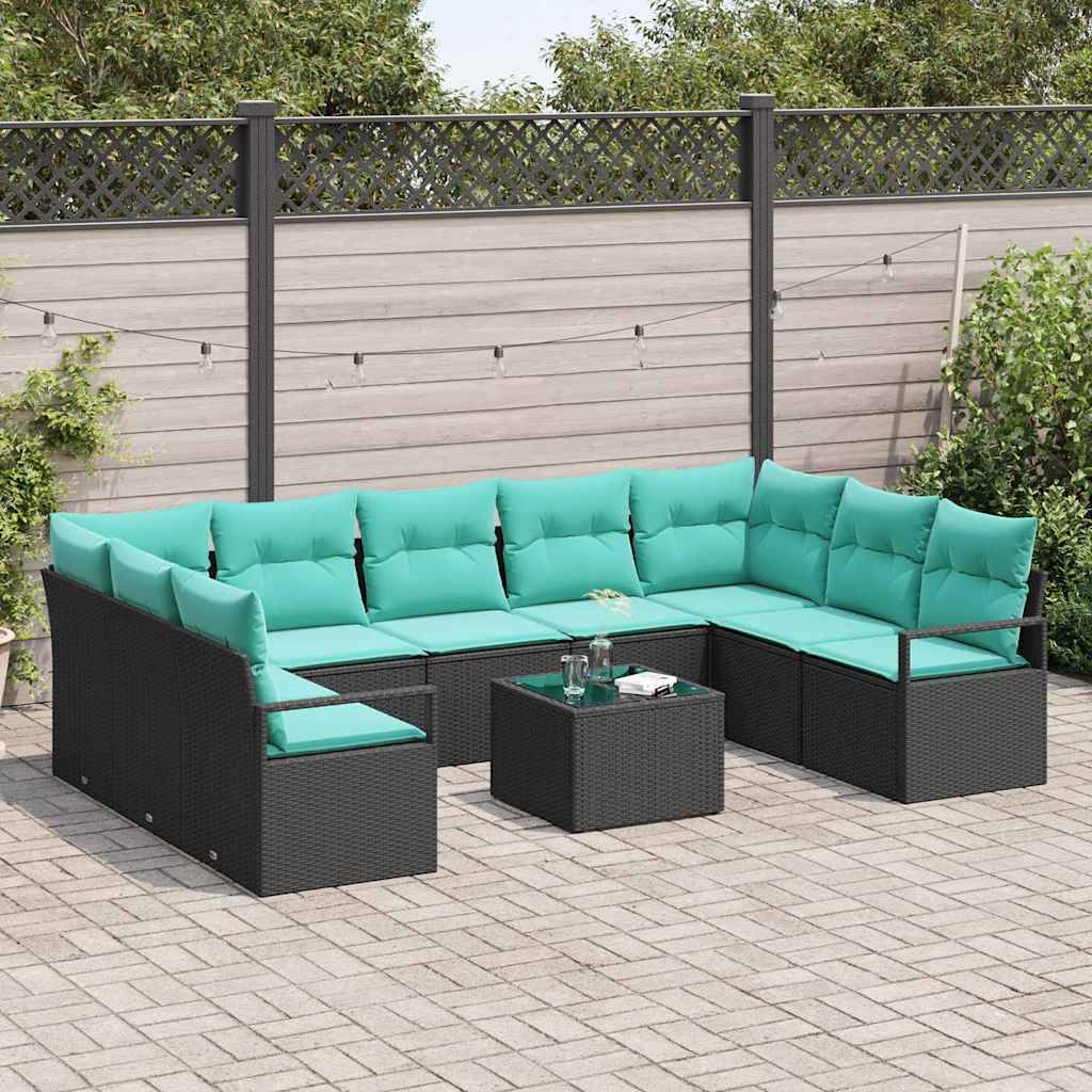 vidaXL Sofa Set mit Kissen 10 pcs Schwarz Poly Rattan