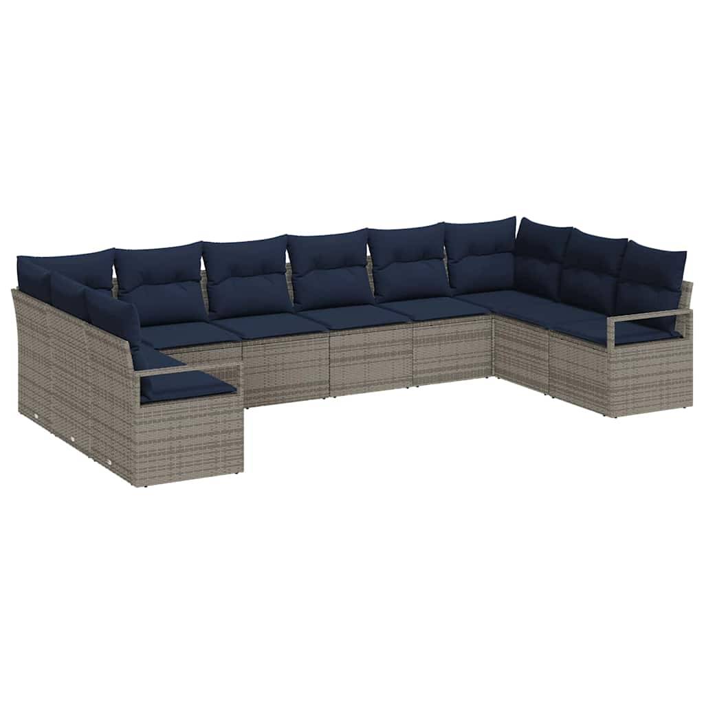 vidaXL Sofa Set mit Kissen 10 pcs Grau Poly-Rattan