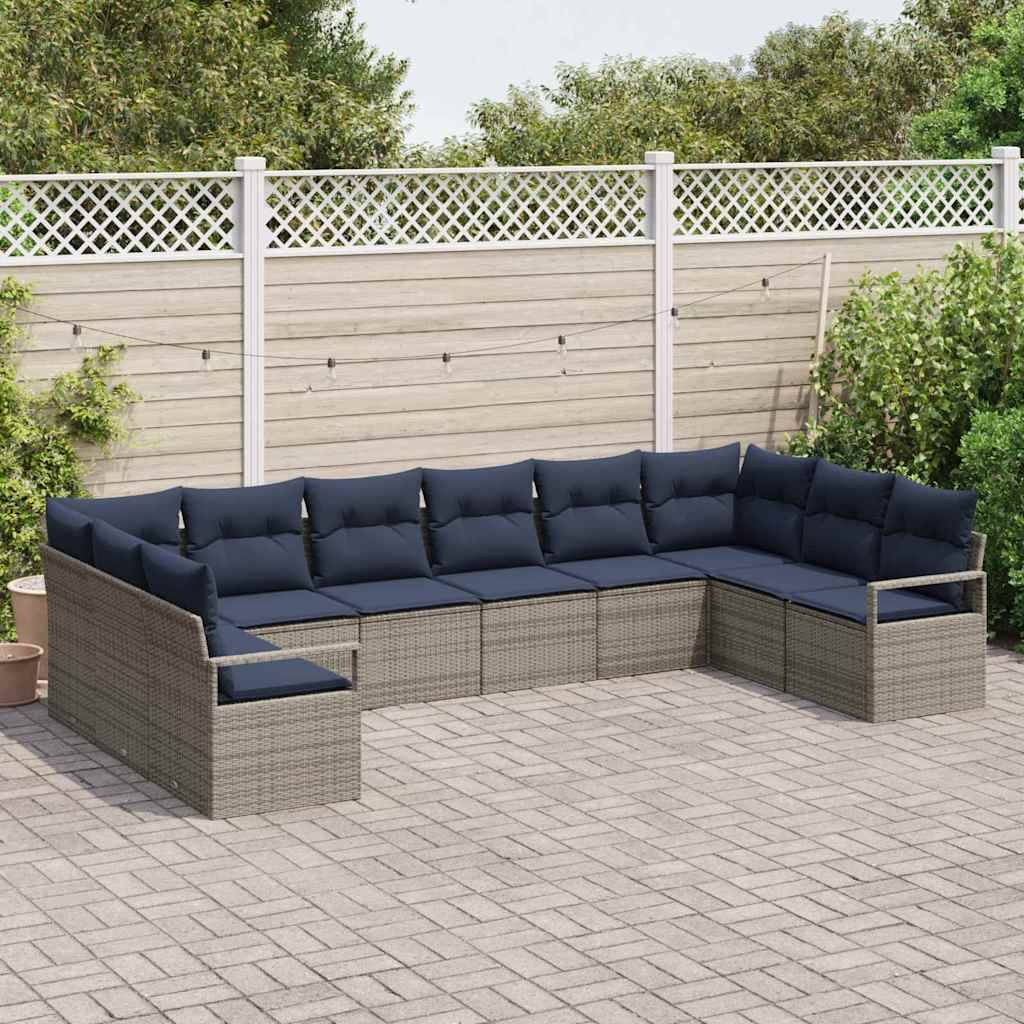 vidaXL Sofa Set mit Kissen 10 pcs Grau Poly-Rattan