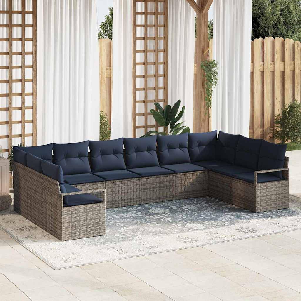 vidaXL Sofa Set mit Kissen 10 pcs Grau Poly-Rattan