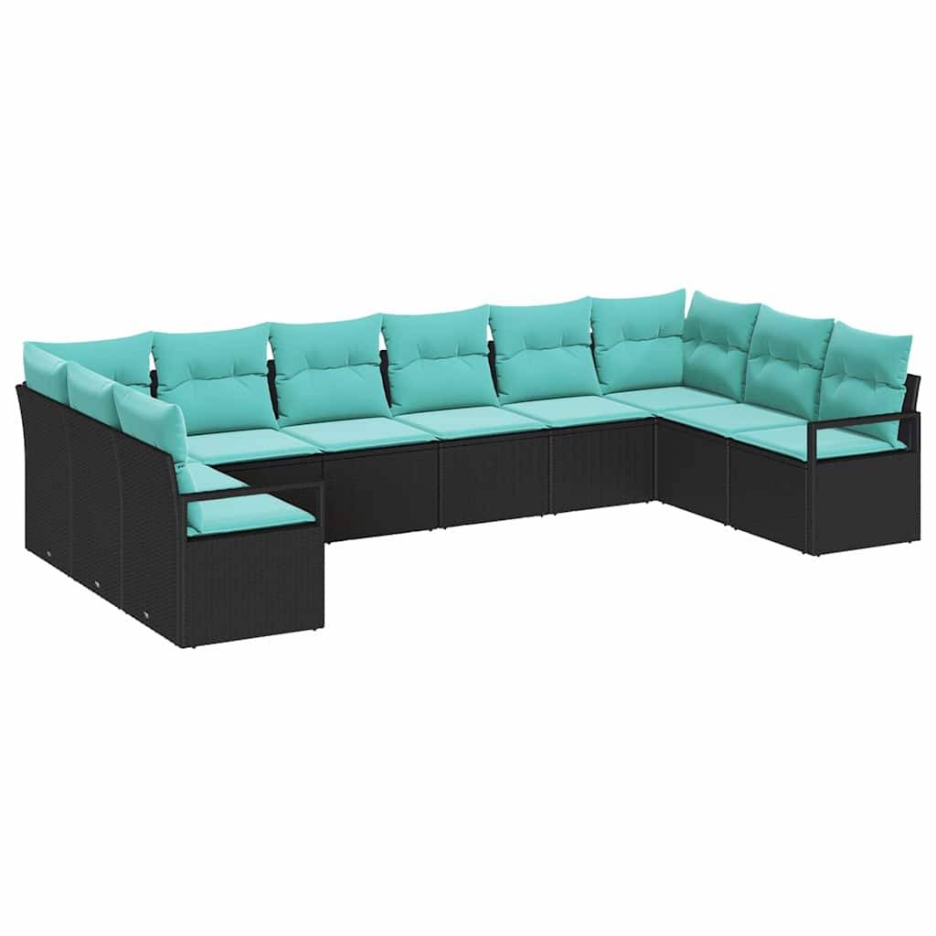 vidaXL Sofa Set mit Kissen 10 pcs Schwarz Poly-Rattan